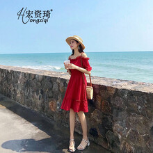 宏資琦 純色 鏤空，蝴蝶結(jié)，木耳邊 連衣裙