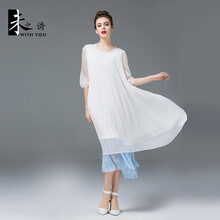 未之誘（WITH YOU） 純色 褶皺 連衣裙