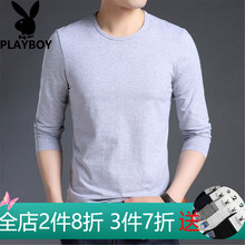 花花公子（PLAYBOY ESTABLISHED 1953） 長袖 男士T恤 灰色（常規(guī)） 