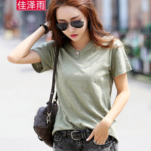 佳澤雨 紐扣 短袖 T恤 女 V領(lǐng)