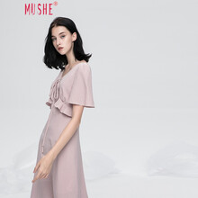 慕舍（mushe） 千鳥(niǎo)格 荷葉邊，格子，多口袋，蝴蝶結(jié)，飄帶 連衣裙