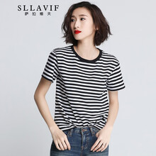 薩拉維夫（SLLAVIF） 螺紋 短袖 T恤 女 圓領(lǐng)