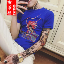 古萊登（GODLIKE） 短袖 男士T恤 藍色 偏小建議大一號 