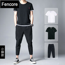 Fencore 短袖 男士T恤 三件裝【1006黑T恤+白T恤+0220小腳褲子】 