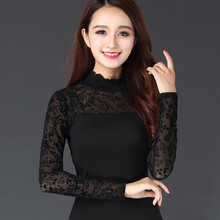 奧鹿·思丹（AoluSidan） 拼接，紗網(wǎng) 短袖 T恤 女 半高領(lǐng)