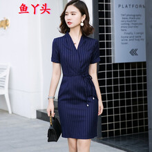 魚(yú)丫頭 條紋 不對稱(chēng)，綁帶，立體剪裁，抽繩 連衣裙