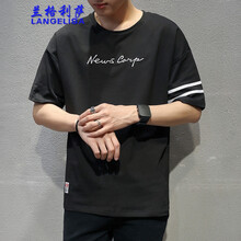 蘭格利薩（LANGELISA） 五分袖 男士T恤 黑色 