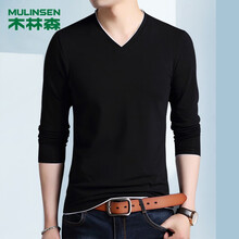 木林森（MULINSEN） 長(zhǎng)袖 男士T恤 8808黑色  