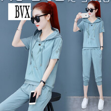 BVX 刺繡，開(kāi)衩，帶帽 短袖 T恤 女 連帽