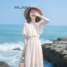 NEWMILIN 純色 抽褶，拉鏈 連衣裙