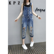 KPZ 高腰 背帶褲 女 五分褲 牛仔褲