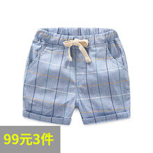 格子男童中褲休閑褲