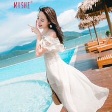 慕舍（mushe） 純色 荷葉邊，露肩 連衣裙