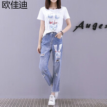 歐佳迪 自然腰  女 九分褲 牛仔褲