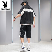 花花公子（PLAYBOY） 五分袖 男士T恤 409黑色 