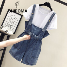 SHIROMA 自然腰 背帶褲 女 短褲 牛仔褲