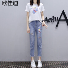 歐佳迪 自然腰 直筒褲 女 九分褲 牛仔褲