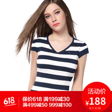 Tommy Hilfiger 條紋 短袖 T恤 女 V領(lǐng)