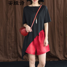安婭詩 不對稱，不規則，立體剪裁，明線裝飾，立體裝飾 短袖 T恤 女 圓領
