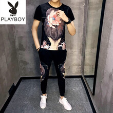 花花公子（PLAYBOY） 短袖 男士T恤 黑色TZ401 