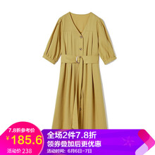 泡泡袖連衣裙黃色