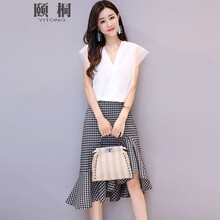 頤桐（YiTong） 格子 不對稱(chēng) 連衣裙