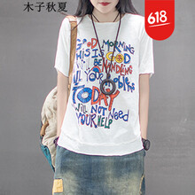 木子秋夏 印花 短袖 T恤 女 圓領(lǐng)