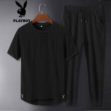 花花公子（PLAYBOY） 短袖 男士T恤 長褲黑色 