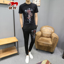 驍牧（XIAOMU） 短袖 男士T恤 TZ081 黑色-長(zhǎng)褲 
