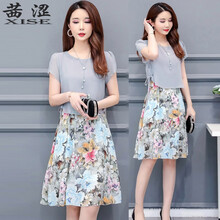 茜澀（XISE） 大花，碎花 拼接，抽繩，印花 連衣裙