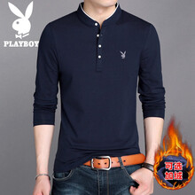花花公子（PLAYBOY ESTABLISHED 1953） 長(zhǎng)袖 男士T恤 藏青不加絨  