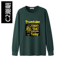潮朝（C2） 長(zhǎng)袖 男士T恤 墨綠色 4XL，5XL，L，M