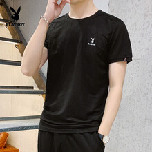 花花公子（PLAYBOY） 短袖 男士T恤 黑色（單件） 