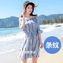 夏日出游，一字露肩連衣裙來(lái)幫你