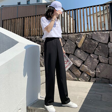 左別 高腰 闊腿褲 女 長(zhǎng)褲 休閑褲
