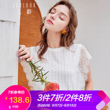 三彩 花邊，蕾絲 短袖 T恤 女 圓領(lǐng)