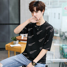 賓水 短袖 男士T恤 五分袖1922黑色 