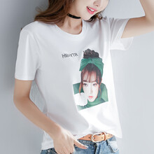 其他品牌 印花，立體裁剪，燙畫，貼布，立體裝飾 短袖 T恤 女 圓領(lǐng)