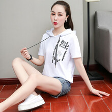 千途帝 帶帽 短袖 T恤 女 連帽