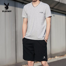 花花公子（PLAYBOY） 短袖 男士T恤 V領(lǐng)灰色 