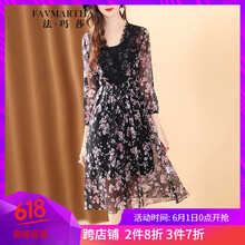 法瑪莎（FAVMARTHA） 碎花 拼接，紐扣，拉鏈，印花，蕾絲 連衣裙