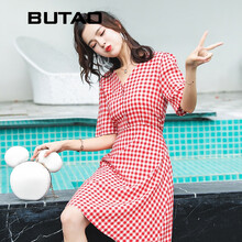 布淘（BUTAO） 格子 格子，紐扣 連衣裙