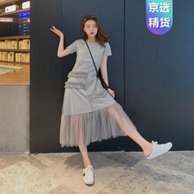 恒潮（HengChao） 純色 拼接，紗網(wǎng) 連衣裙