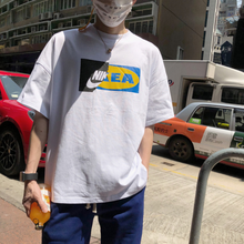 deciuhlae 五分袖 男士T恤 黑藍拼接字母 