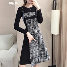 迪莎衣品（DISHAYIPIN） 格子 拼接 連衣裙