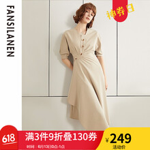 FANSILANEN 純色 深V款，不對稱，不規(guī)則，紐扣，斜襟 連衣裙