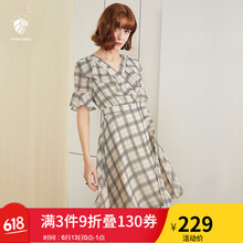 FANSILANEN 格子 荷葉邊，腰帶，花邊，格子 連衣裙
