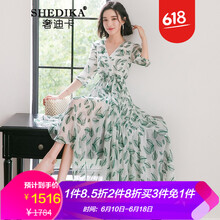 奢迪卡（SHEDIKA） 碎花 拼接，紐扣，綁帶，褶皺，印花，立體裝飾 連衣裙