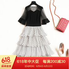 路也 圓點(diǎn) 拼接，波點(diǎn)，印花，紗網(wǎng) 連衣裙