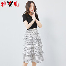 雅鹿 圓點，純色 立體剪裁 連衣裙